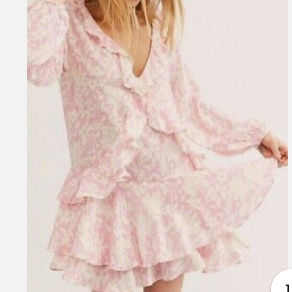 Free People Rebecca Floral 
Ruffled Dress Pink Size Medium
